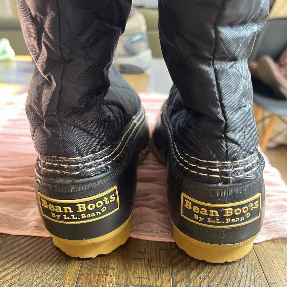 L.L.Bean Quilted Black Duck Boots‎ Cozy Winter Snow Waterproof Bottom SZ 6